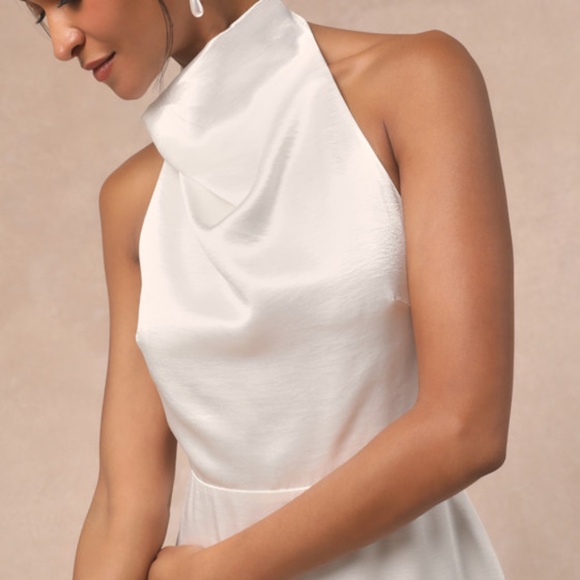Lulus Meliana White Satin Halter Backless Maxi Dress - Size M - Picture 1 of 5